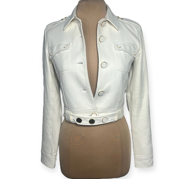 Rachel Zoe Ivory cropped leather jacket size small 4 - Picture 7 of 13